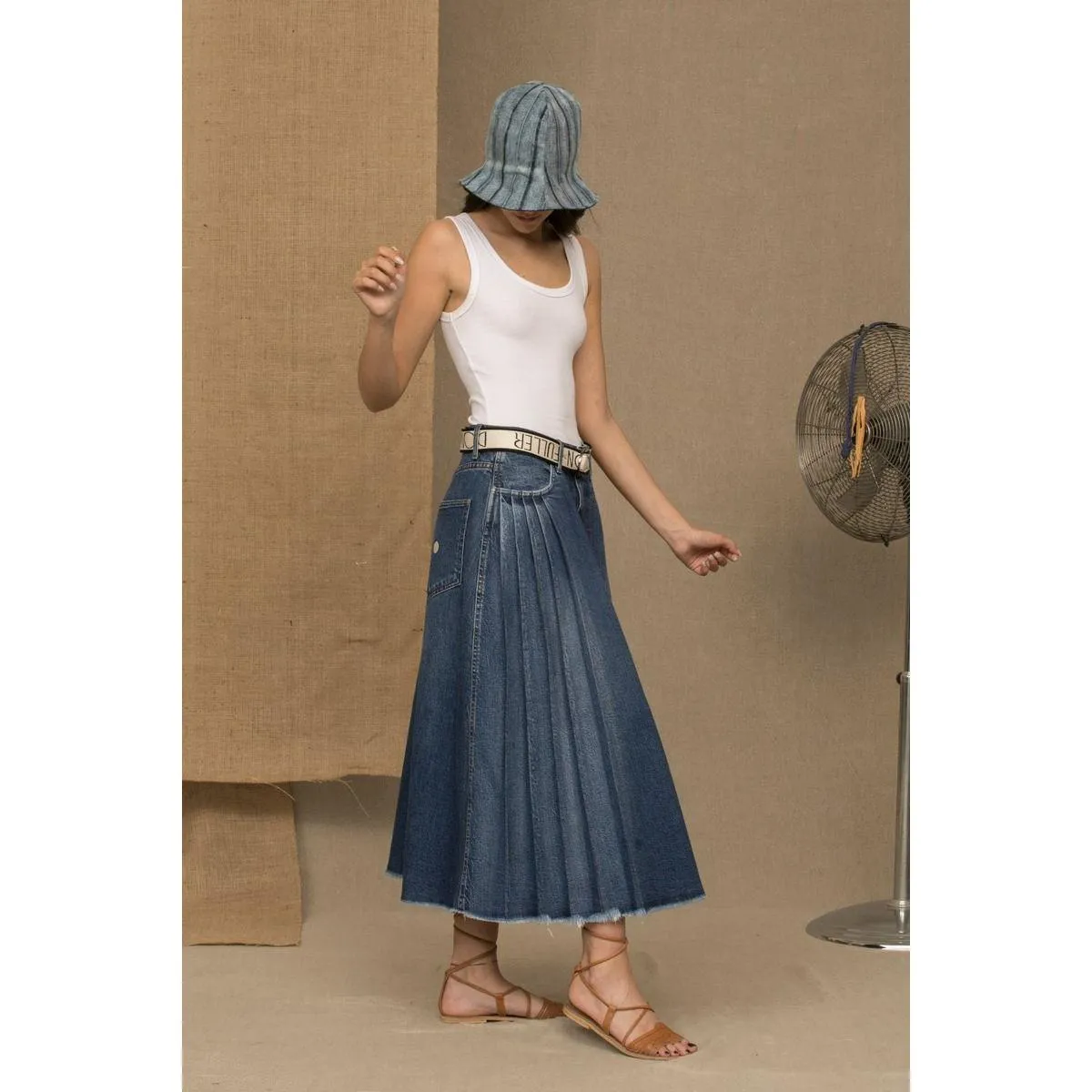 Don The Fuller Chic Blue Denim Pleated Skirt