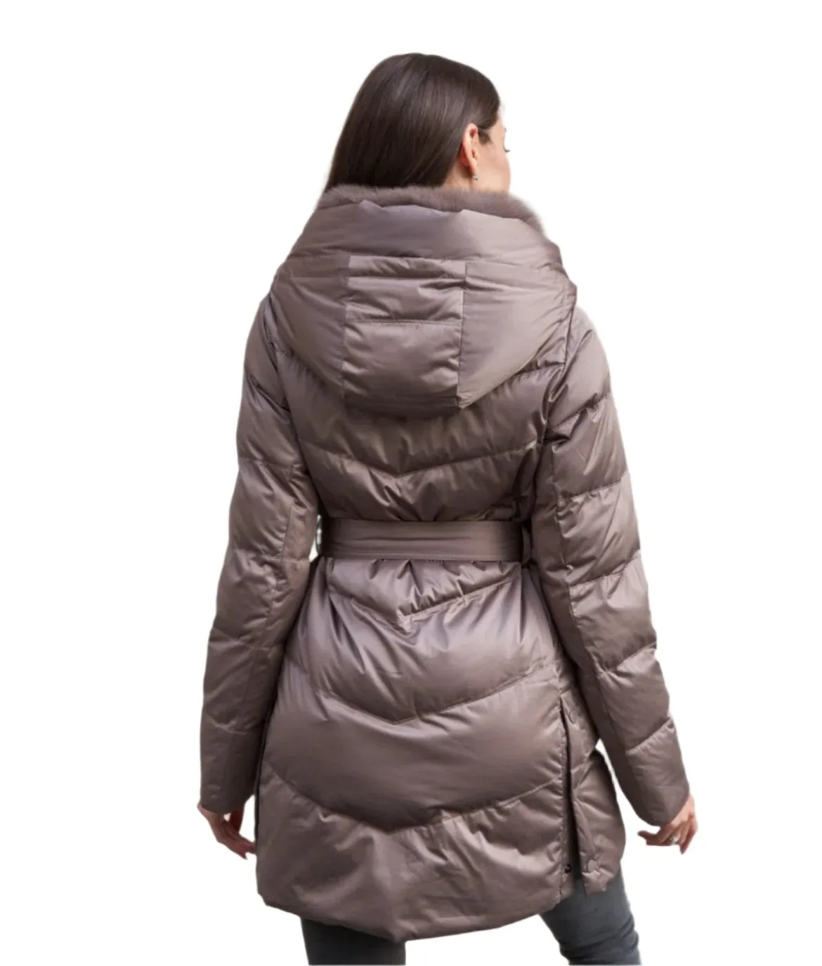 Désirée Polar Fox Fur Belted Down Coat