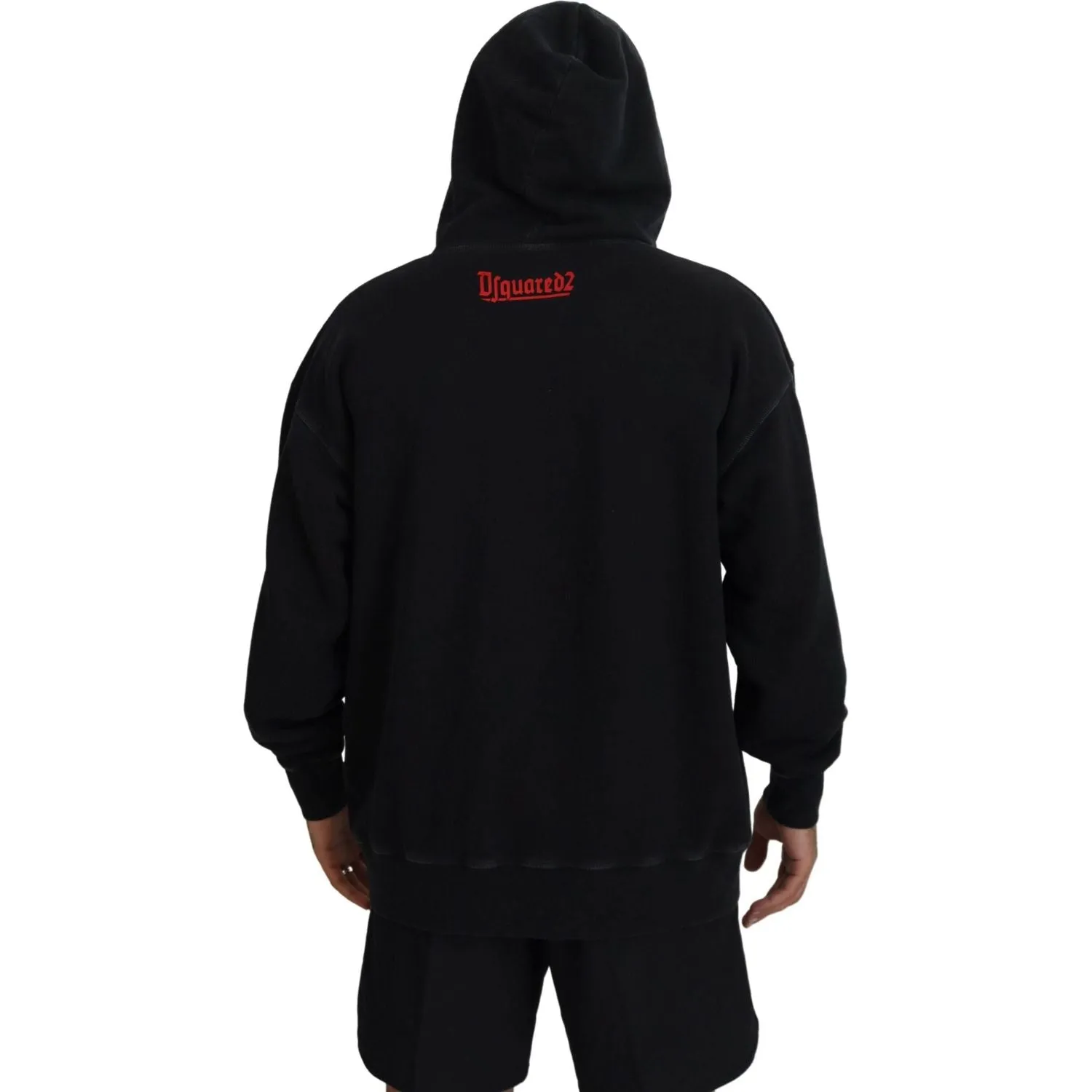 Dsquared² Black Cotton Hooded Printed Men Pullover Sweater