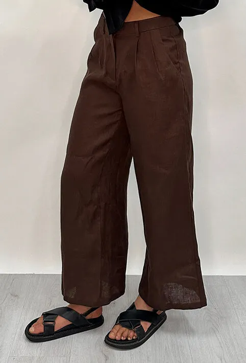 Edith Linen Culottes-CHOCOLATE