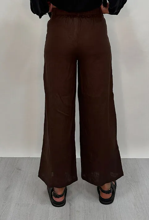 Edith Linen Culottes-CHOCOLATE