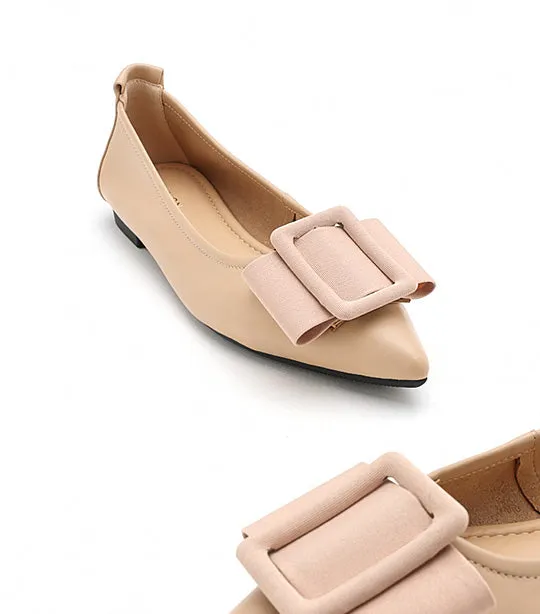 Elyse Bow Buckled Pointed Toe Flats Almond