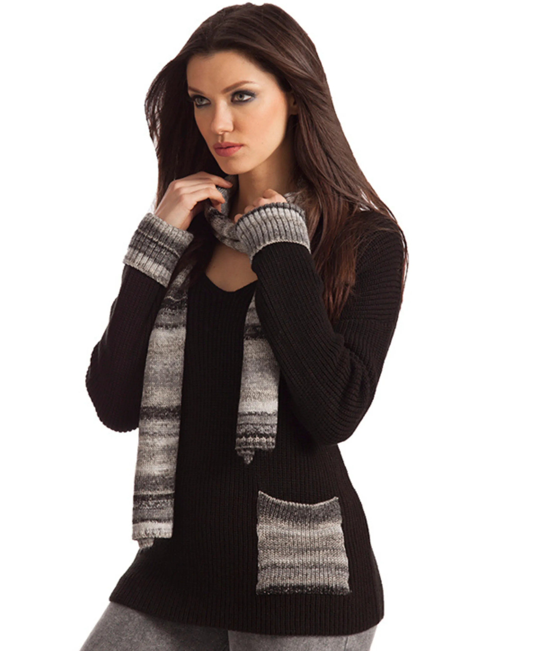 Emilia Ribbed V-Neck W/ Scarf