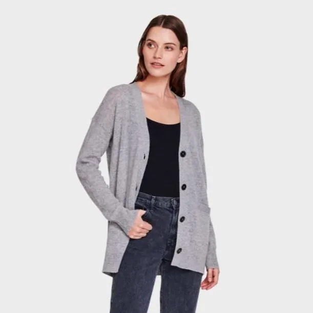 Essential Cashmere Oversized Boyfriend Cardigan (Heather Grey)