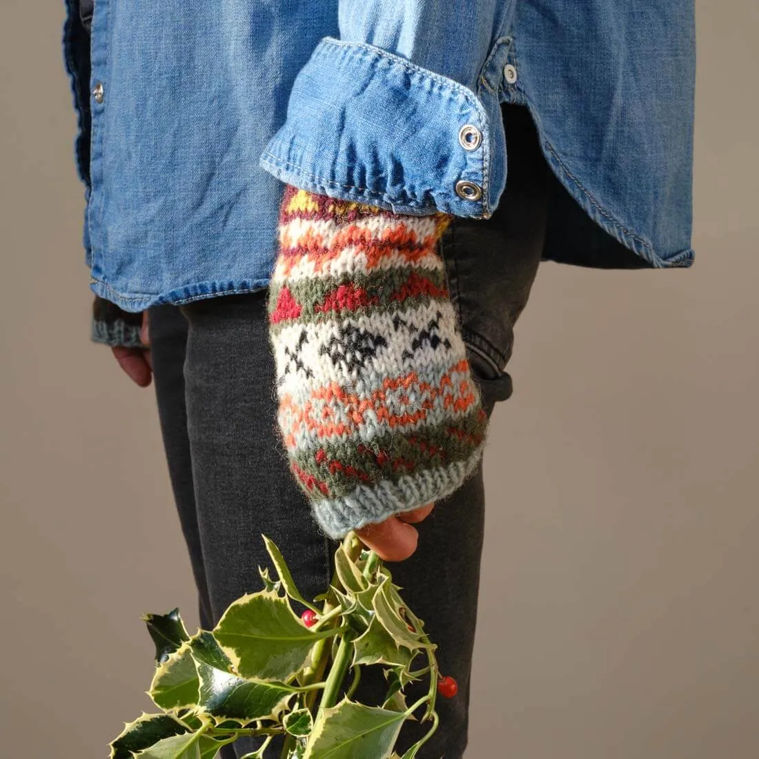 Fair Isle Fingerless Knitted Mittens