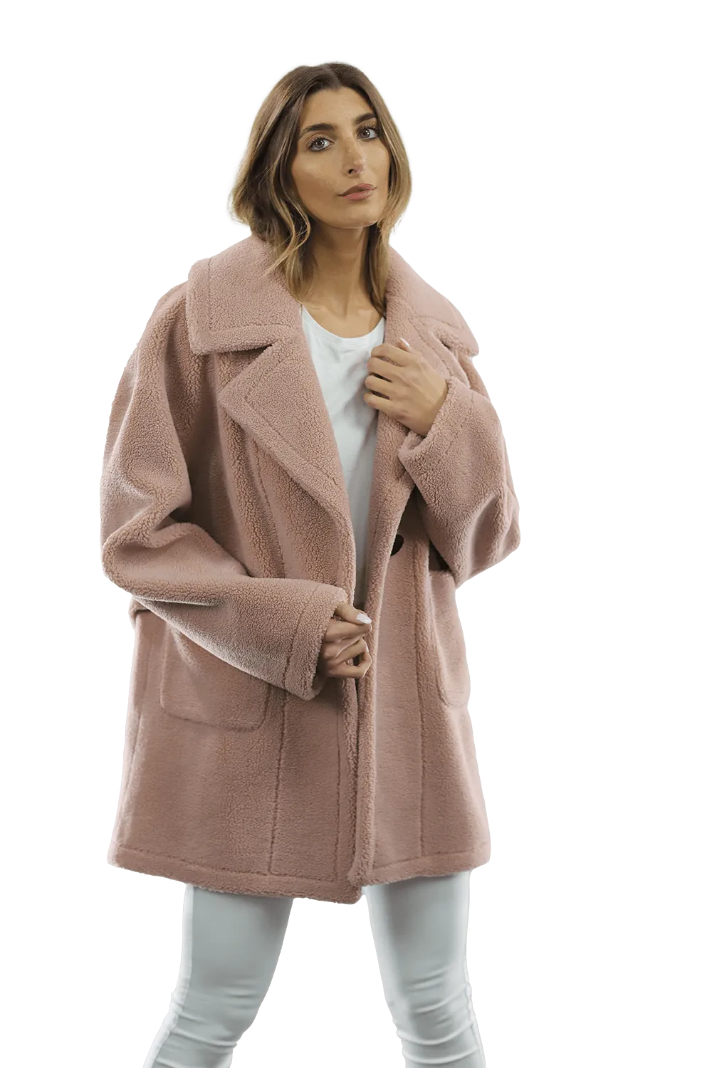 Faux Fur Teddy Coat - Pink