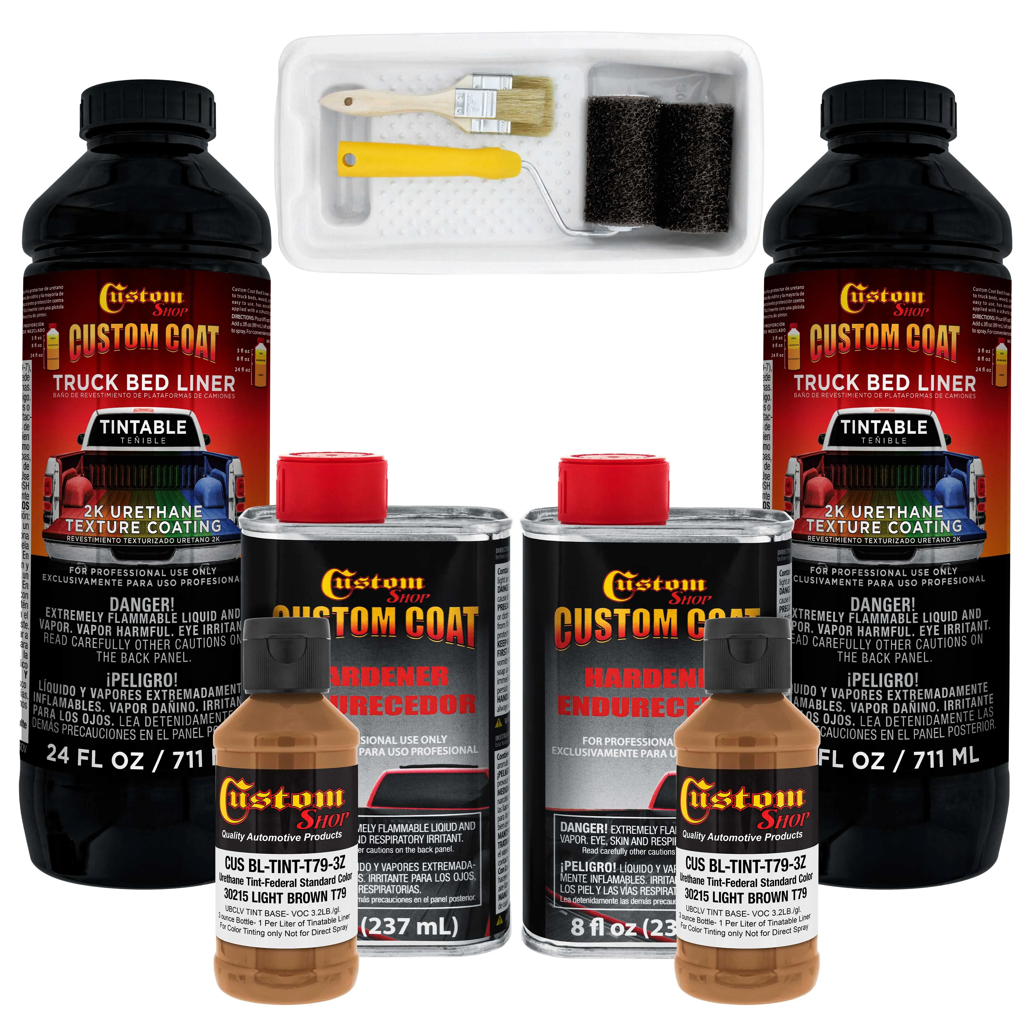 Federal Standard Color #30215 Light Brown T79 Urethane Roll-On, Brush-On or Spray-On Truck Bed Liner, 2 Quart Kit with Roller Applicator Kit