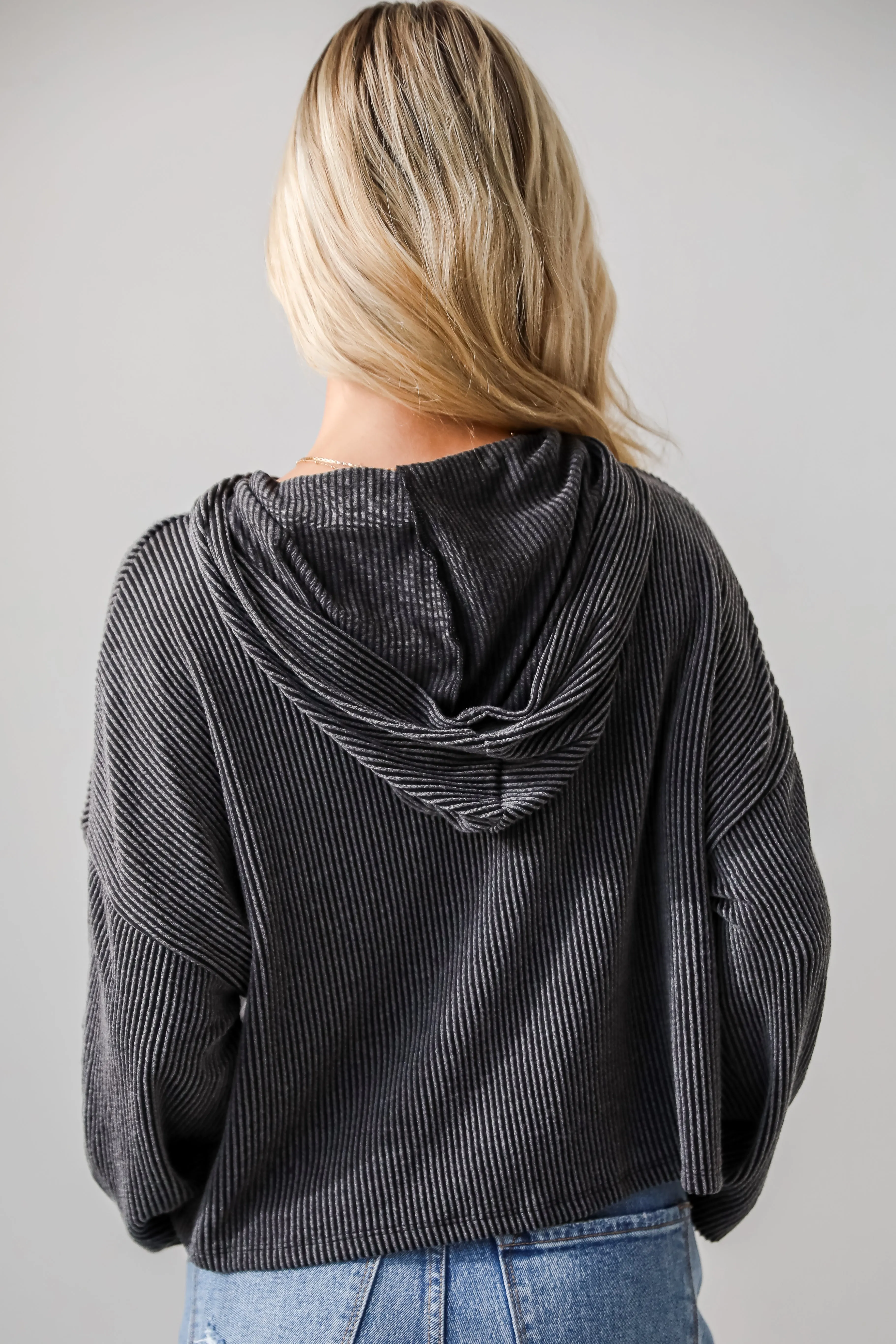 FINAL SALE - Lucky Break Charcoal Corded Cutout Cropped Hoodie