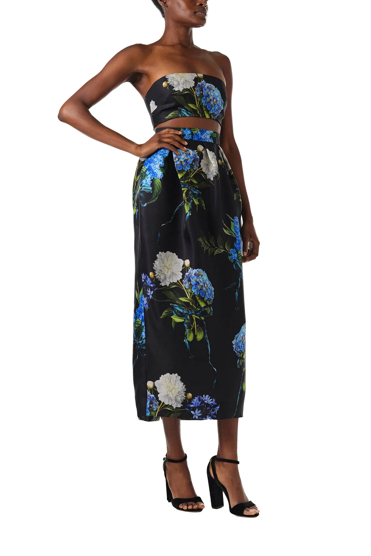 Floral Draped Midi Skirt