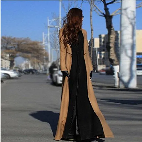 FOREVER YUNG Women's Floor-length Long Trench Winter Coat Khaki M