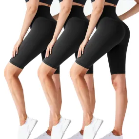 Fullsoft Black 3 Pack Biker Shorts Womens High Waisted Workout Running Athletic Shorts Leggings