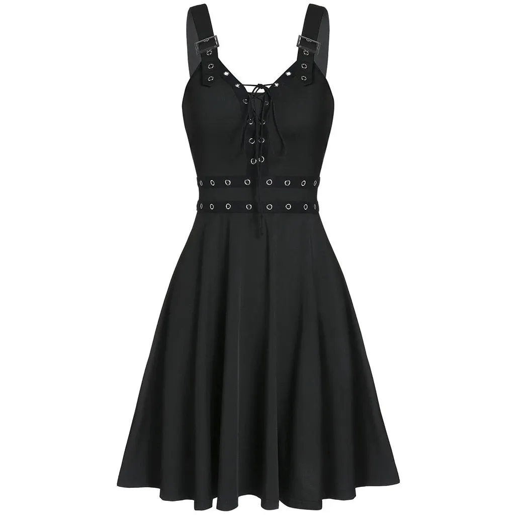 Funki Buys | Dresses | Women's Gothic Lace Up Mini Dress