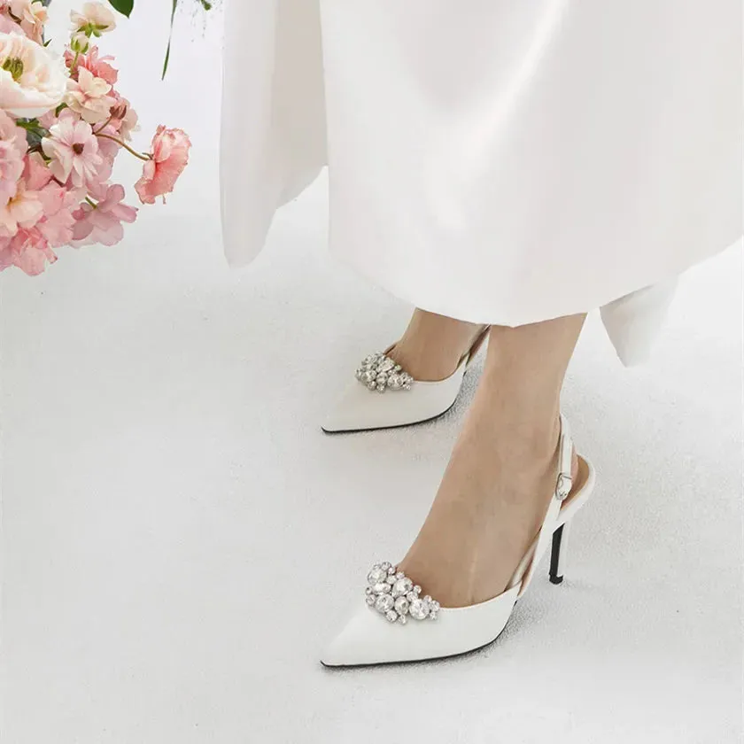 Funki Buys | Shoes | Women's Crystal Satin Pointed Toe Heels