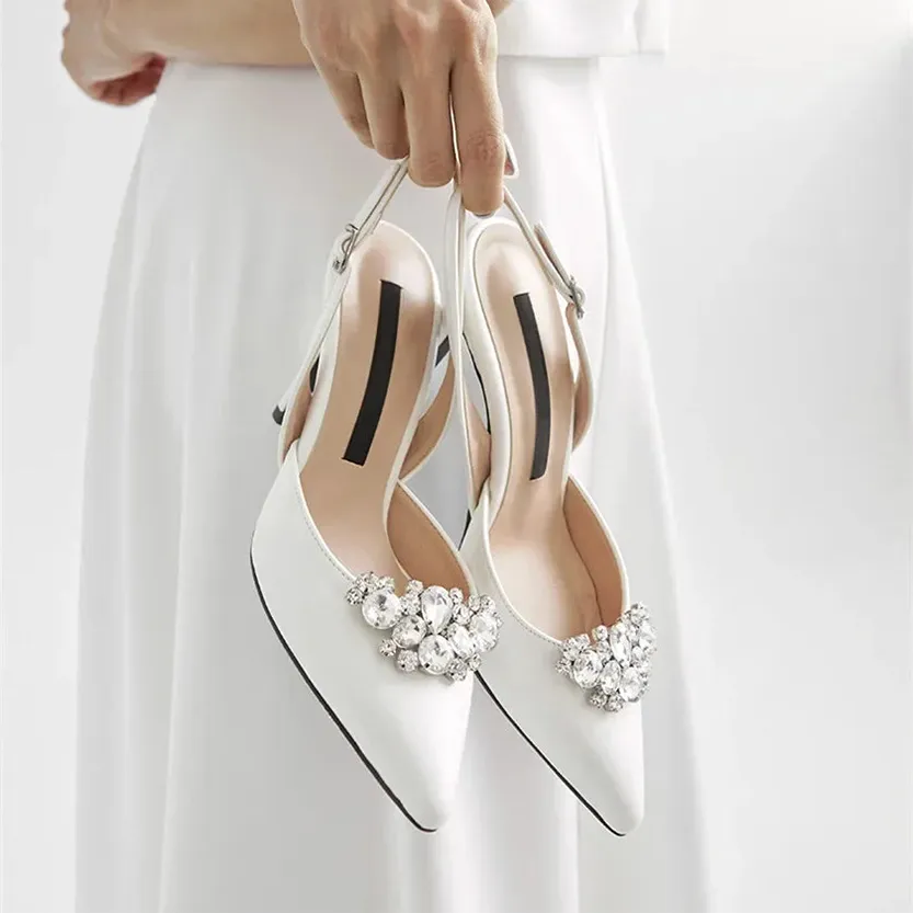 Funki Buys | Shoes | Women's Crystal Satin Pointed Toe Heels