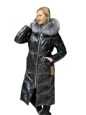 Genuine Silver Fox Fur Down Fill Coat