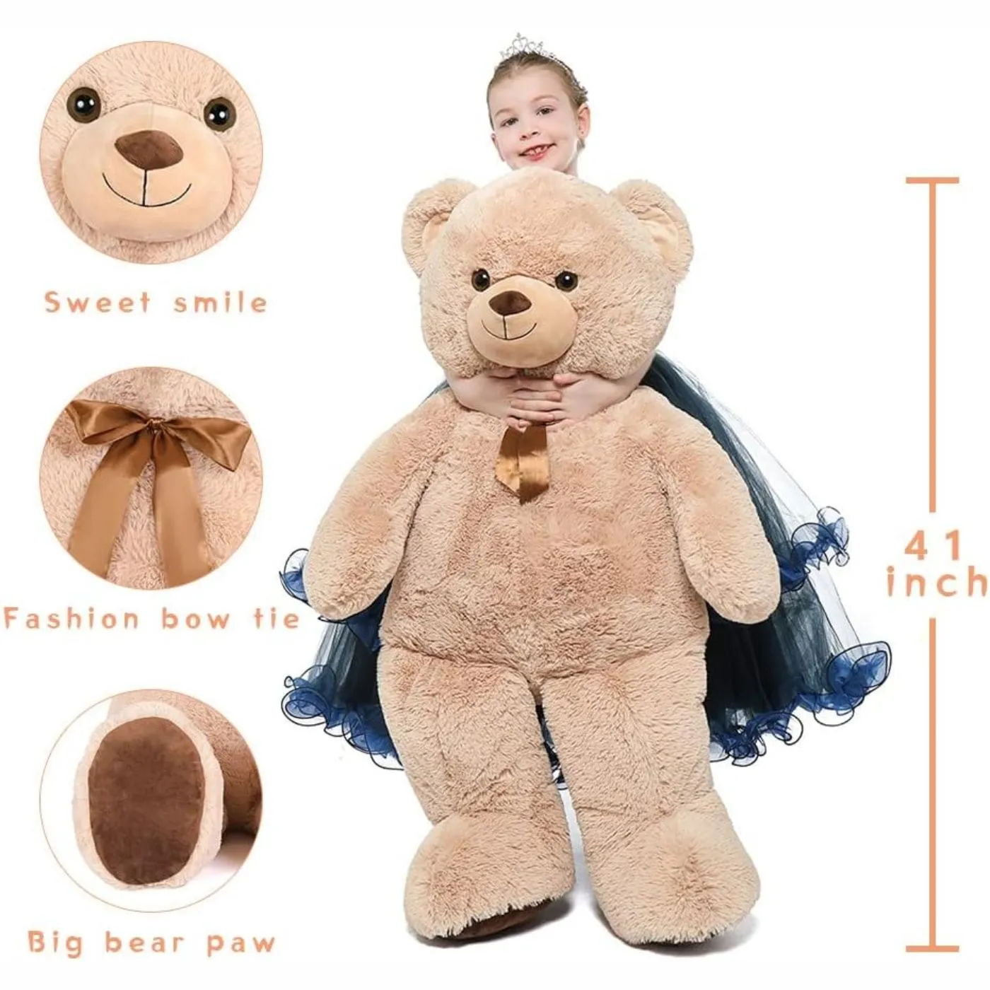 Giant Teddy Bear Stuffed Toy, Multicolor, 41 Inches