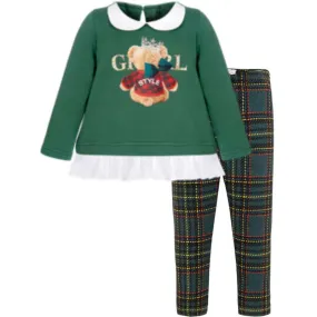 Girls Green Check Teddy Set