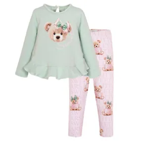 Girls Green Teddy Legging Set