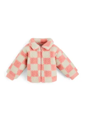 Girl's Pink Check Sherpa Jacket