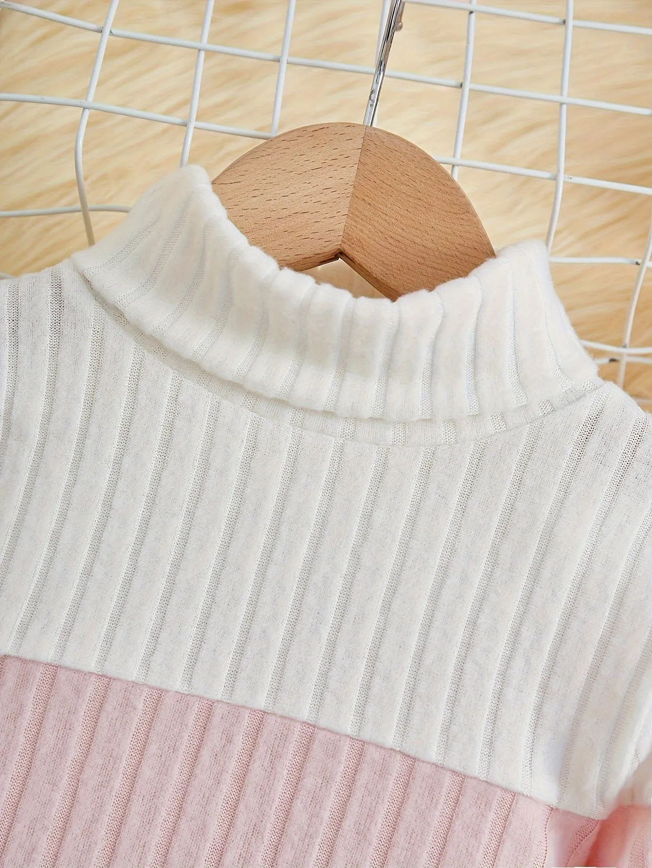 Girls Splicing Ribbed Knit Turtleneck Dress Kids Clothes Party Gift 3-8Y