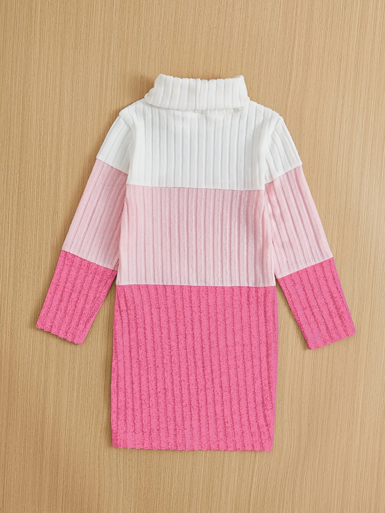 Girls Splicing Ribbed Knit Turtleneck Dress Kids Clothes Party Gift 3-8Y