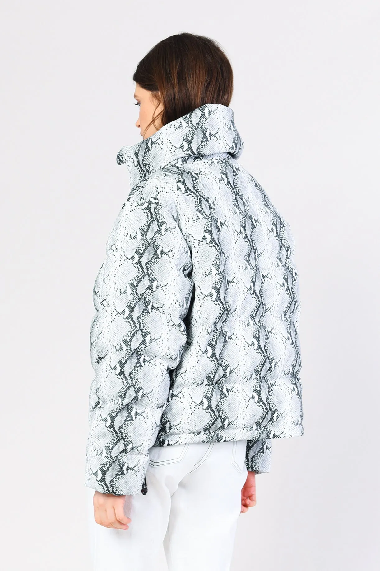 Glamorous Snakeskin Pattern PU Puffer Coat