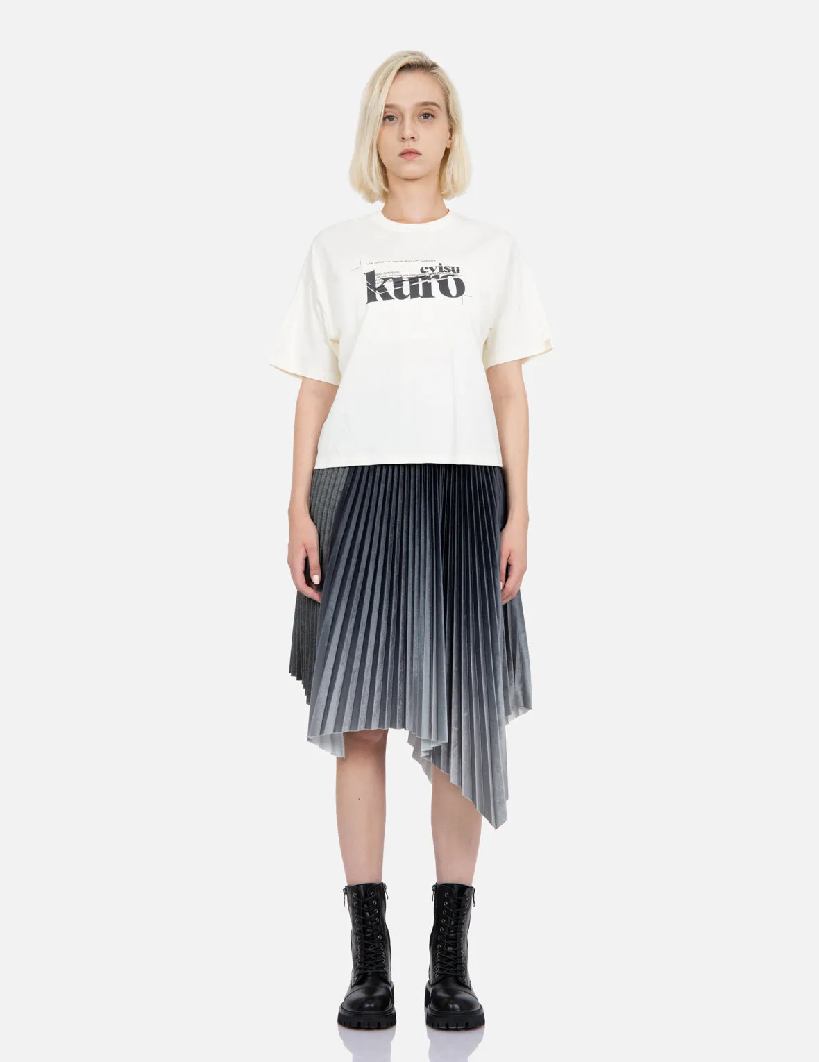 Gradiant Asymmetric Pleated Skirt