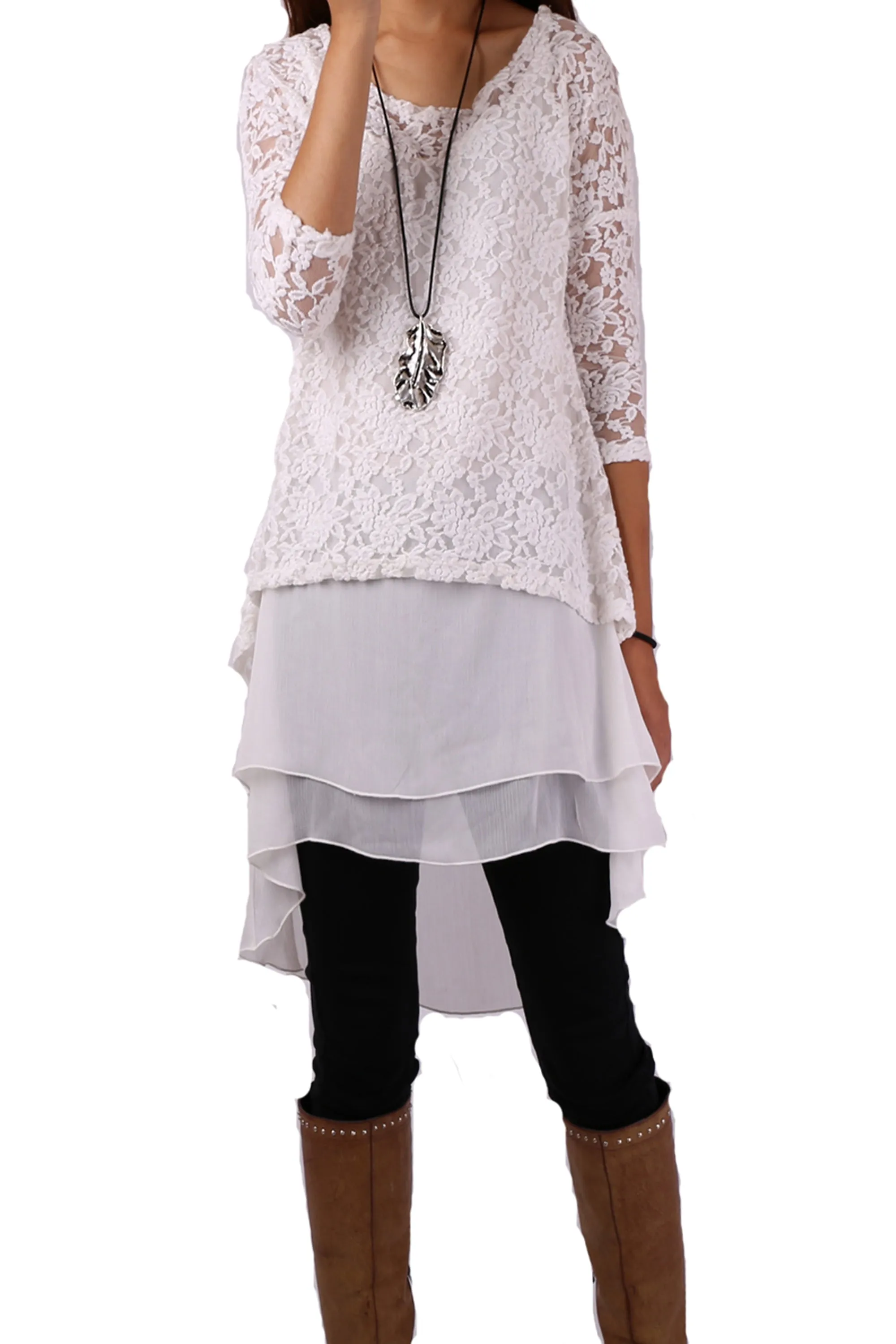 Half Sleeve lace Top/Maternity Tunic Dress/Oversize Chiffon Slip Dress/Plus Size Tunic Top(Q1801)