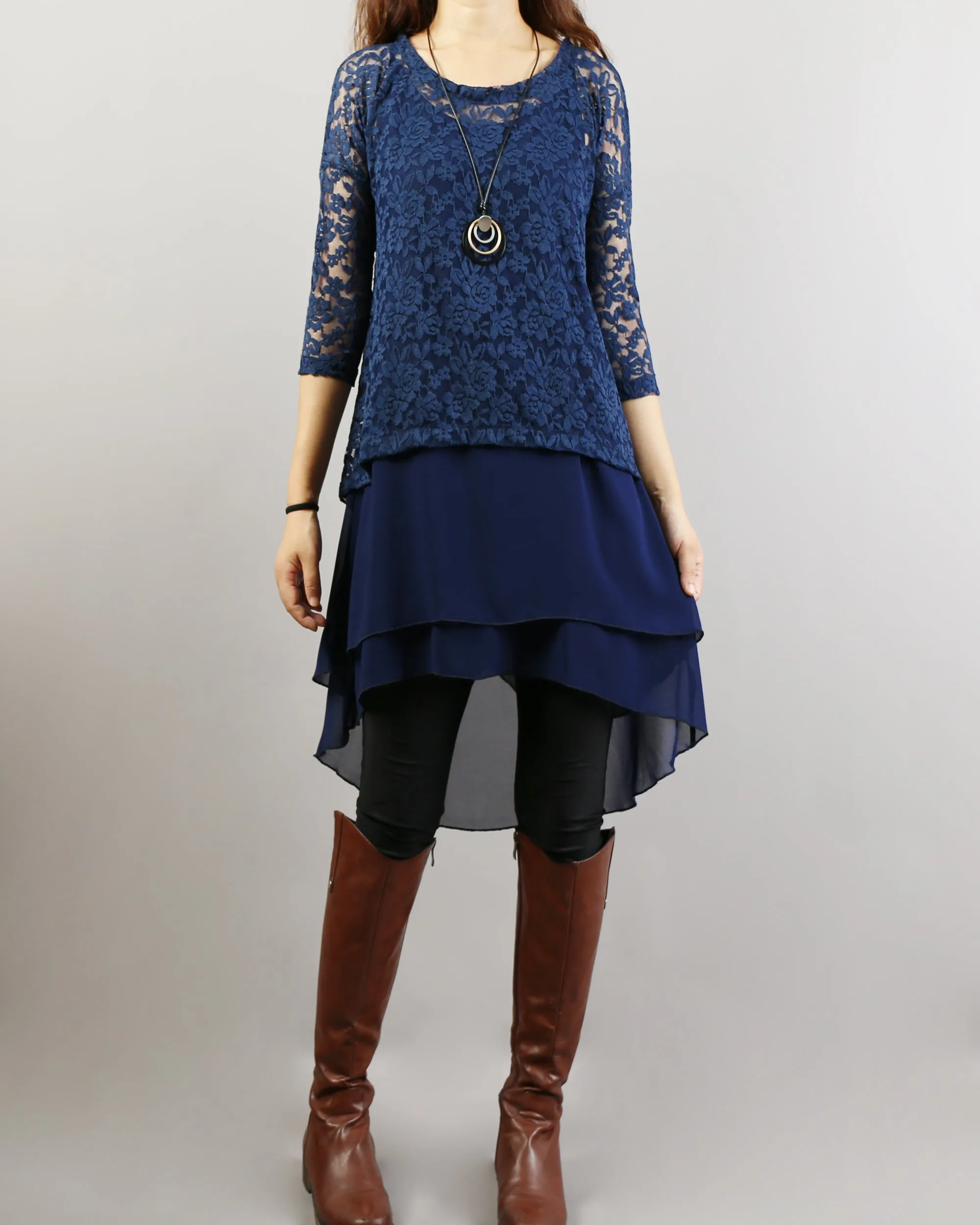 Half Sleeve lace Top/Maternity Tunic Dress/Oversize Chiffon Slip Dress/Plus Size Tunic Top(Q1801)