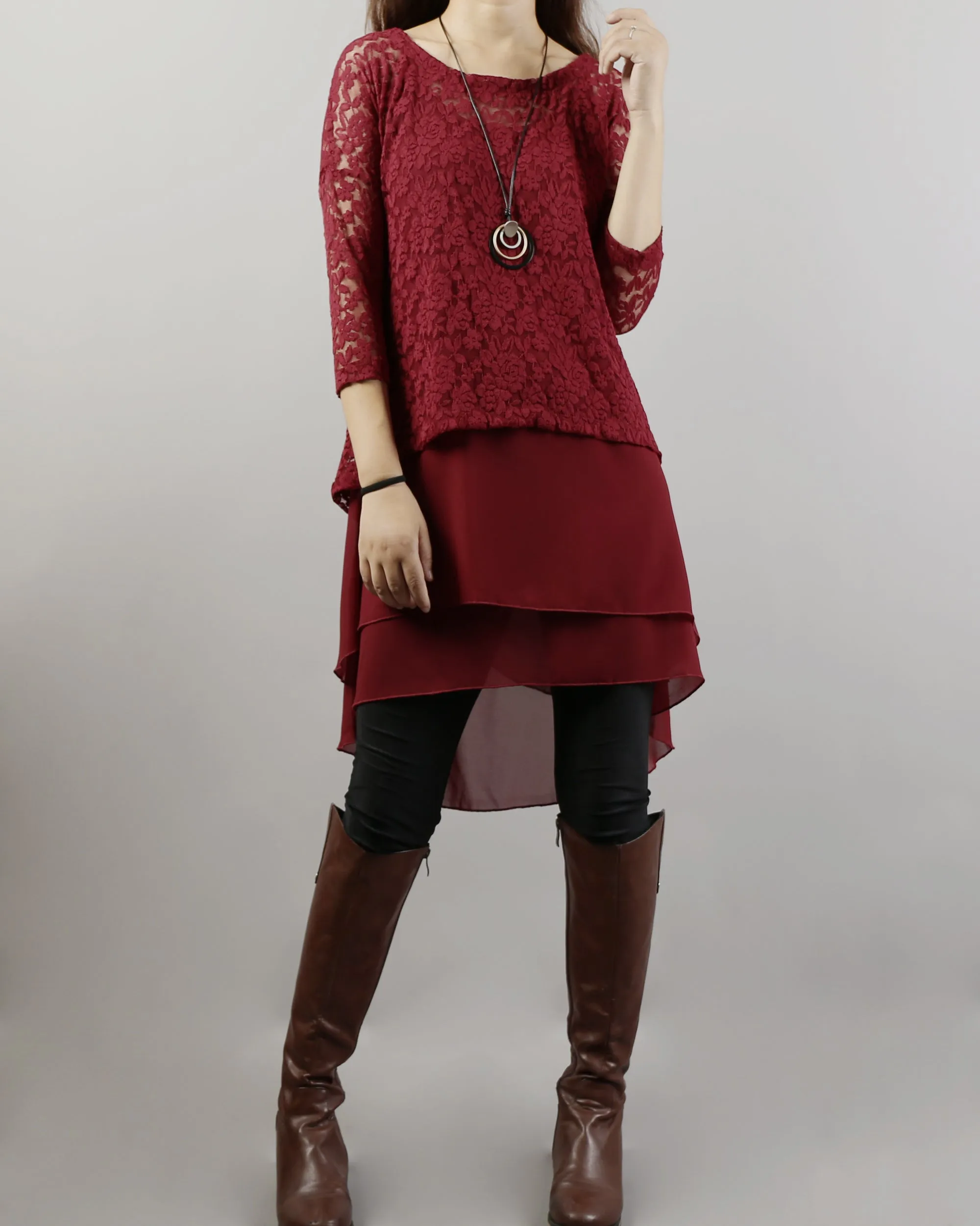 Half Sleeve lace Top/Maternity Tunic Dress/Oversize Chiffon Slip Dress/Plus Size Tunic Top(Q1801)