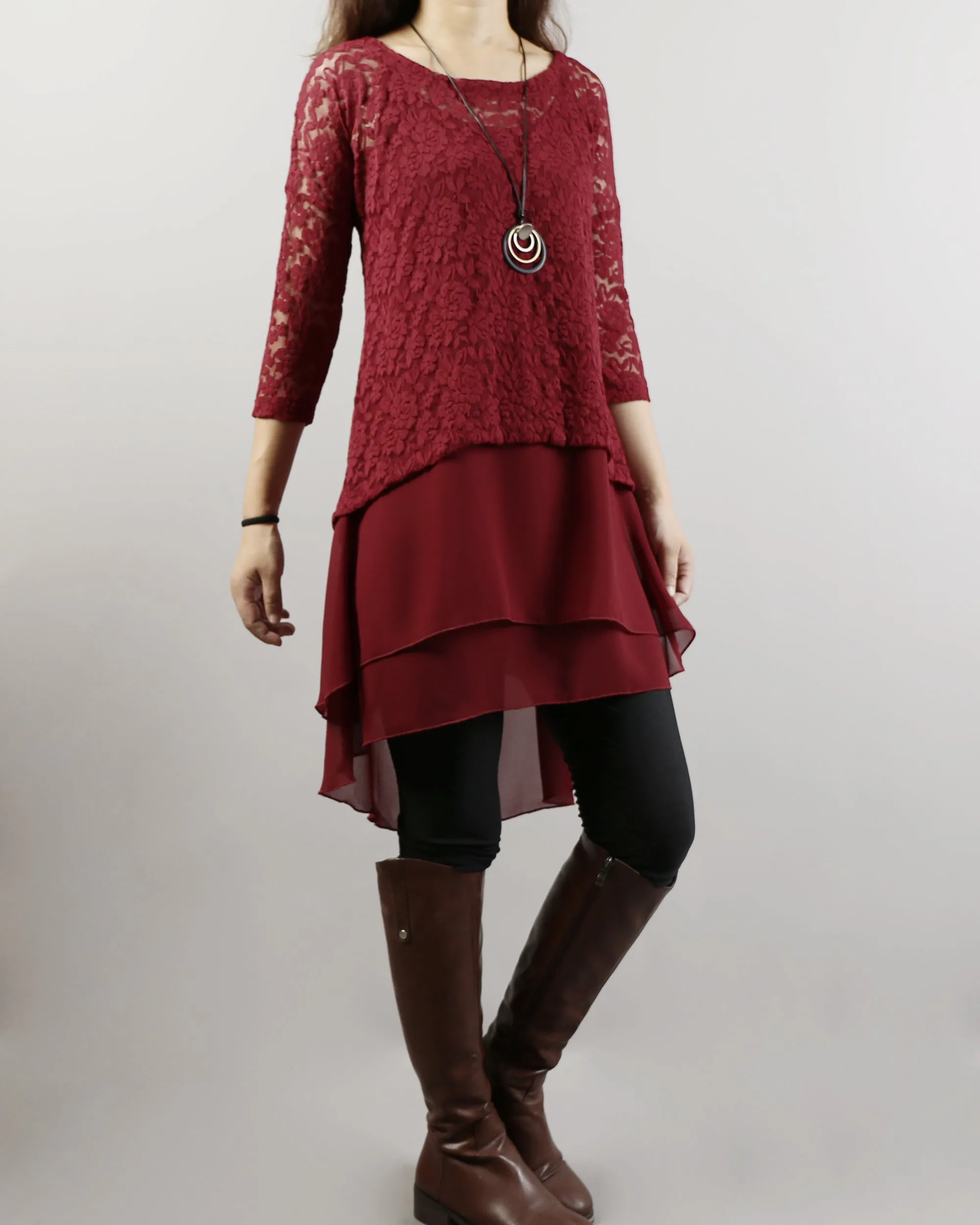 Half Sleeve lace Top/Maternity Tunic Dress/Oversize Chiffon Slip Dress/Plus Size Tunic Top(Q1801)