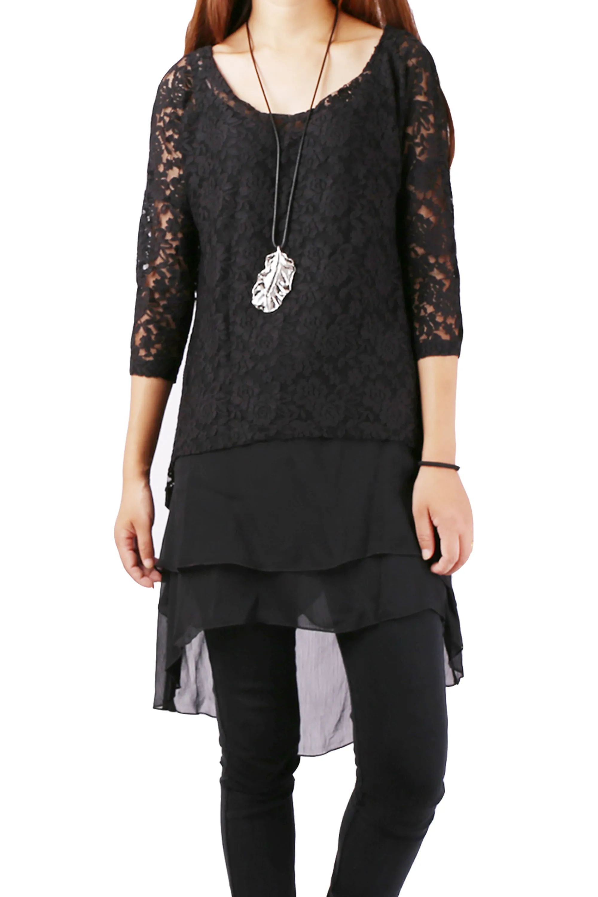 Half Sleeve lace Top/Maternity Tunic Dress/Oversize Chiffon Slip Dress/Plus Size Tunic Top(Q1801)