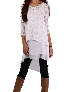 Half Sleeve lace Top/Maternity Tunic Dress/Oversize Chiffon Slip Dress/Plus Size Tunic Top(Q1801)