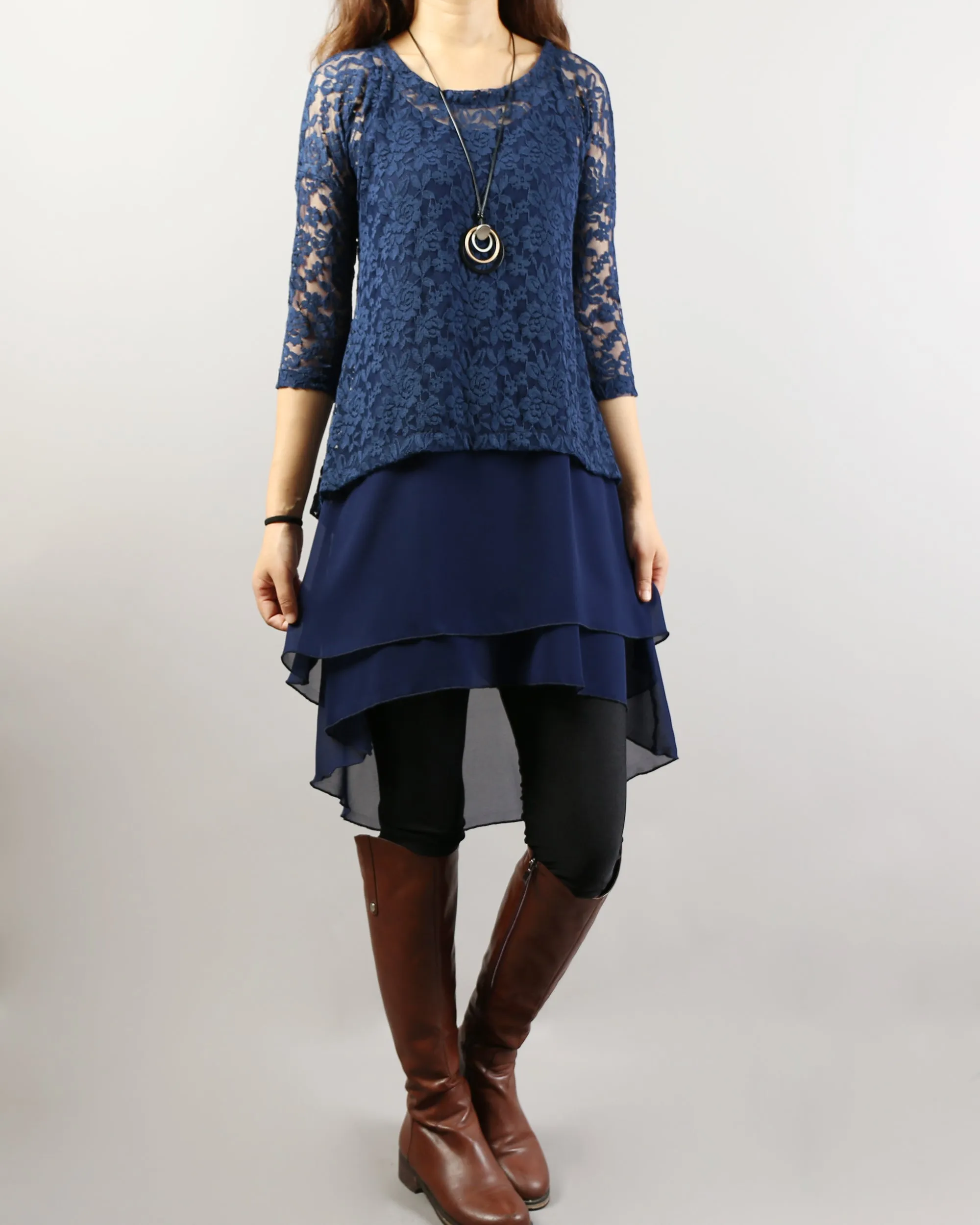 Half Sleeve lace Top/Maternity Tunic Dress/Oversize Chiffon Slip Dress/Plus Size Tunic Top(Q1801)