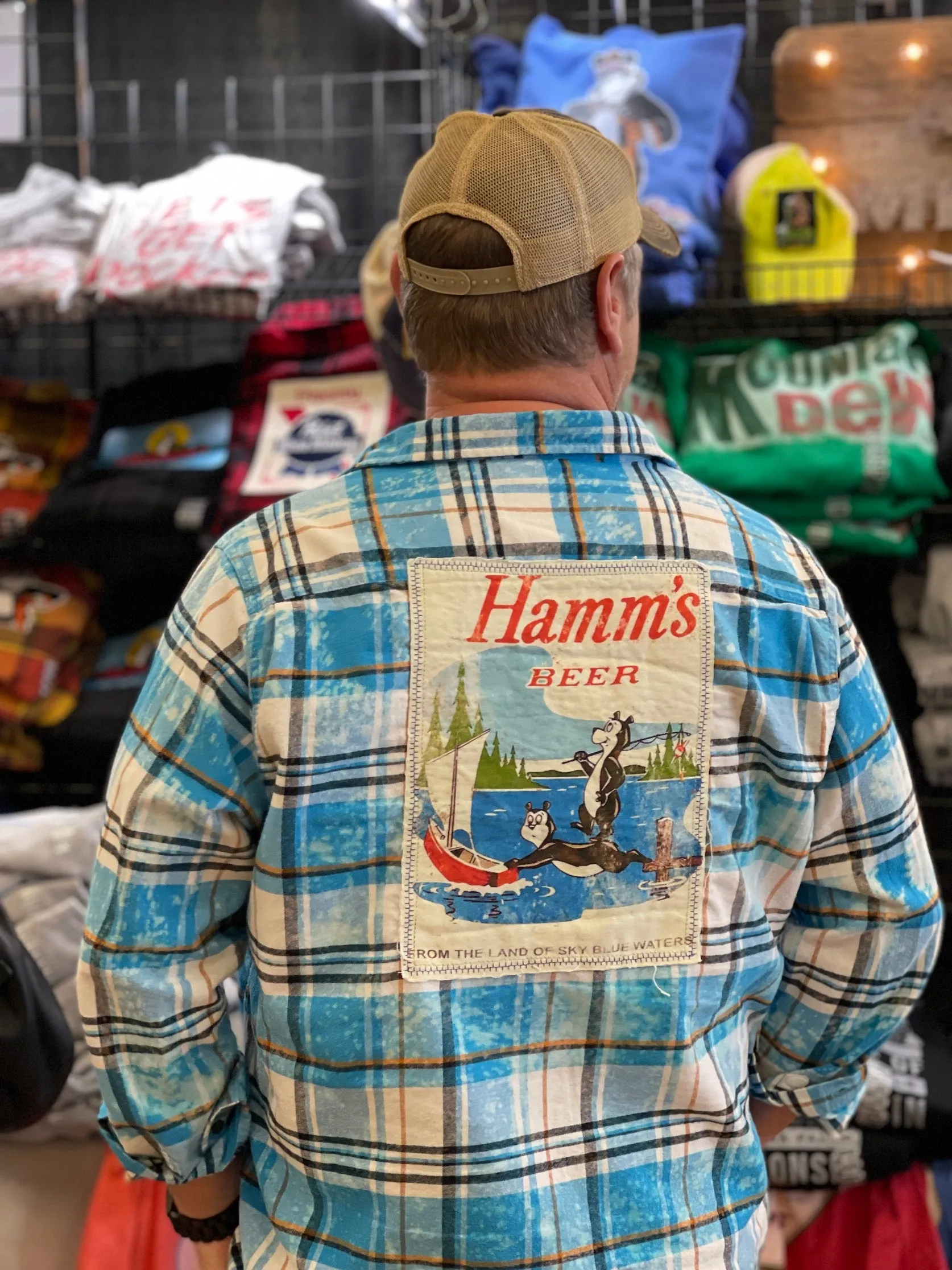 Hamm's Sailboat Bear Art Flannel Distressed Lakes Blue