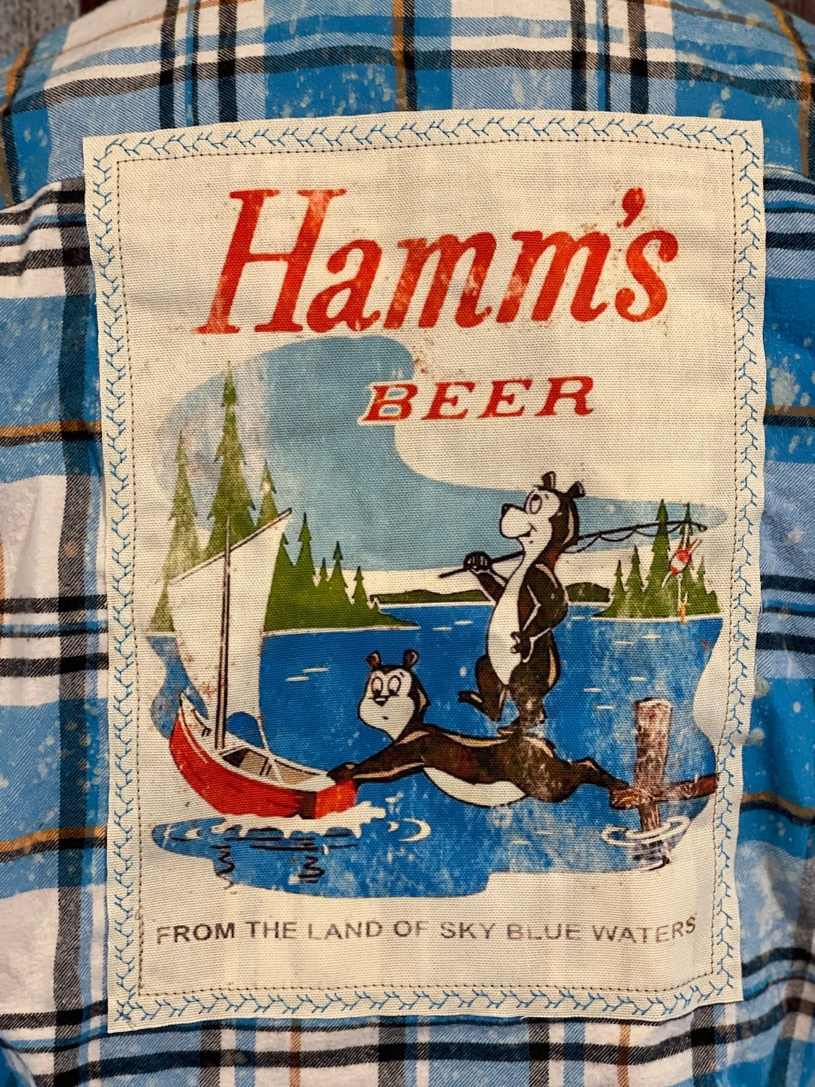 Hamm's Sailboat Bear Art Flannel Distressed Lakes Blue