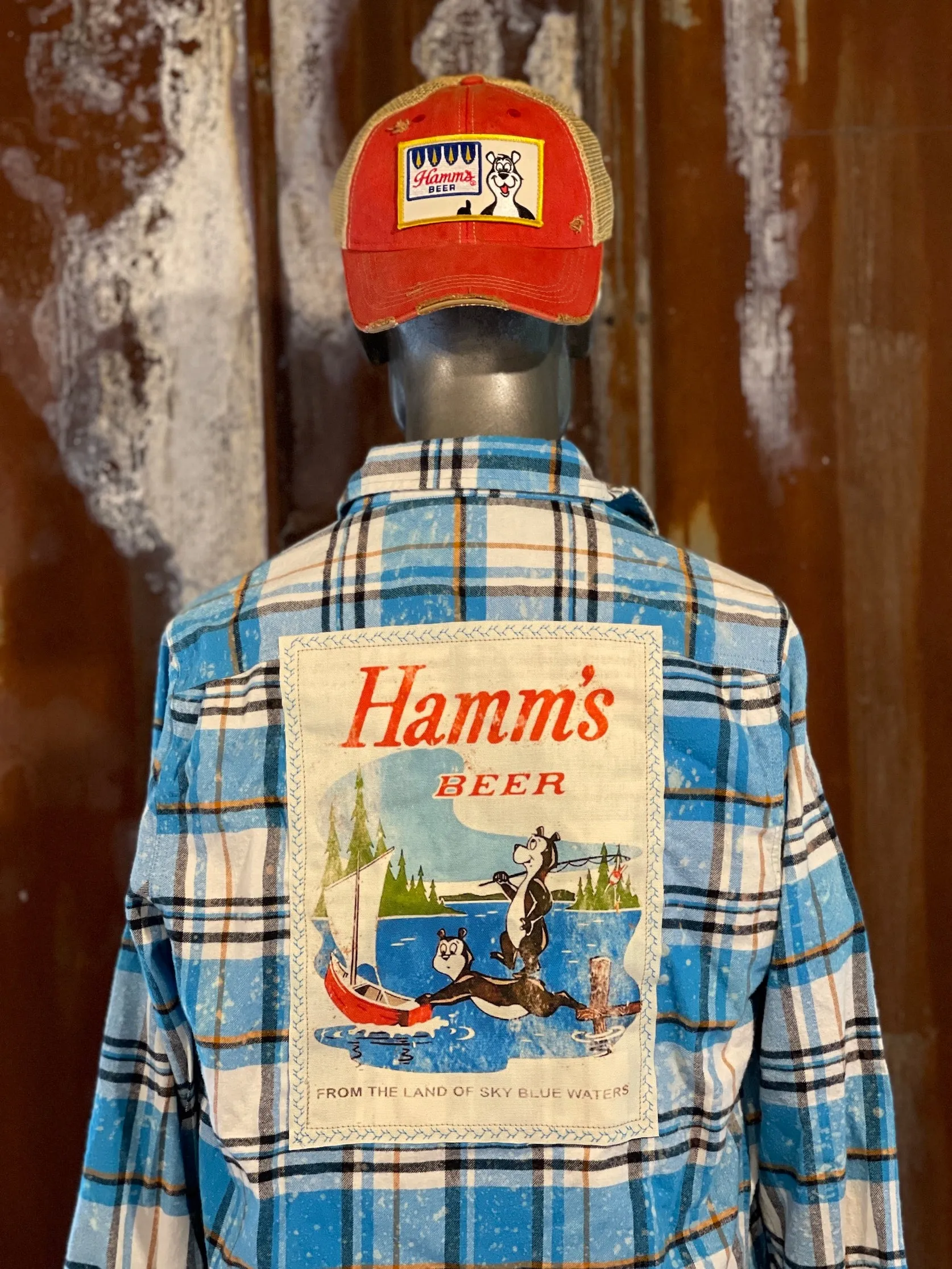 Hamm's Sailboat Bear Art Flannel Distressed Lakes Blue