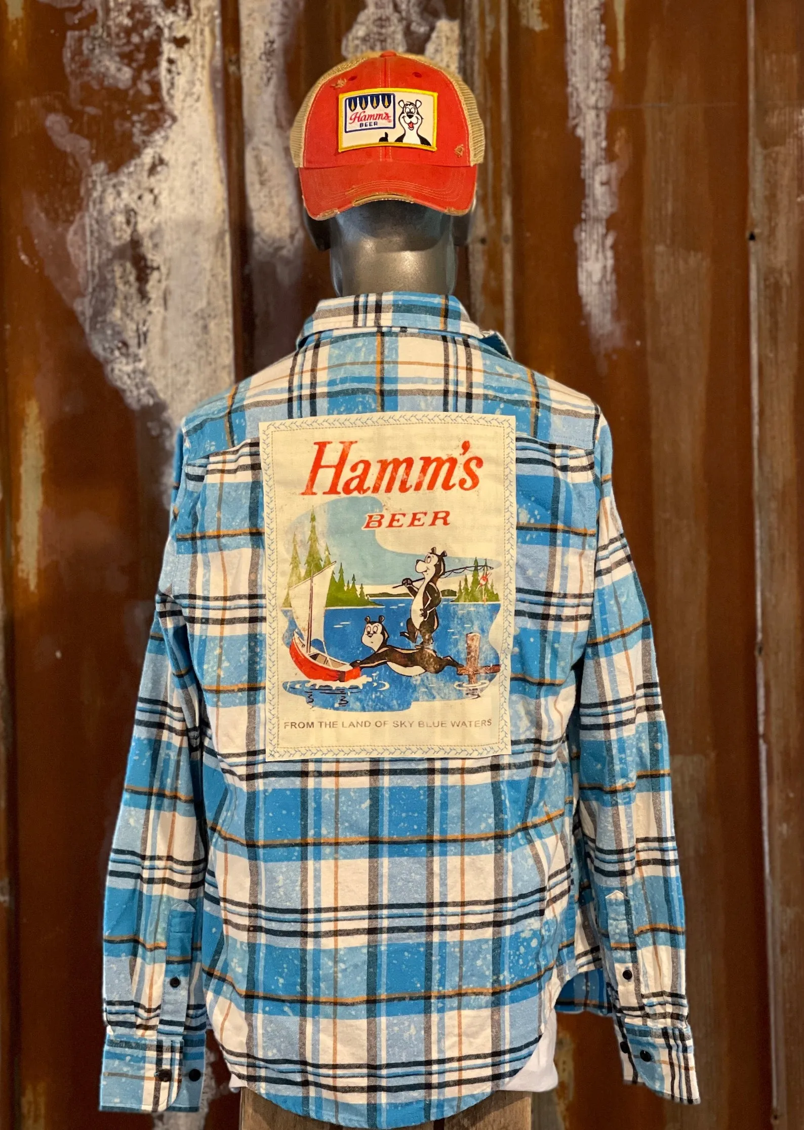 Hamm's Sailboat Bear Art Flannel Distressed Lakes Blue