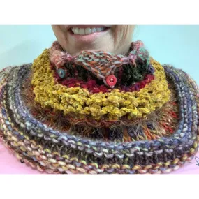 Hand knit soft infinity scarf shoulder wrap adornment with multiple stitch and color textures