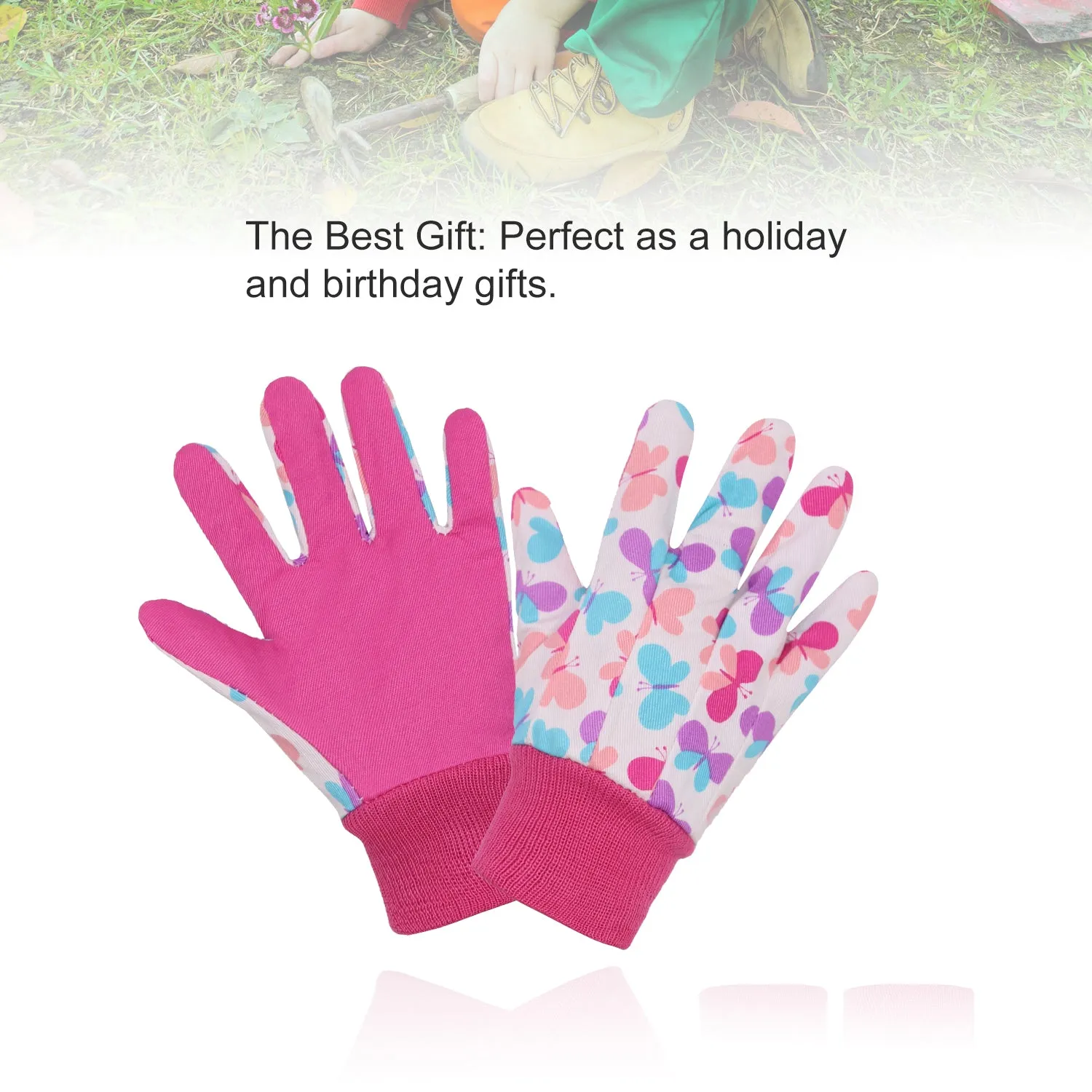 Handlandy 3 Pairs Kids Gardening Gloves Cotton Butterfly Great Comfort 5094