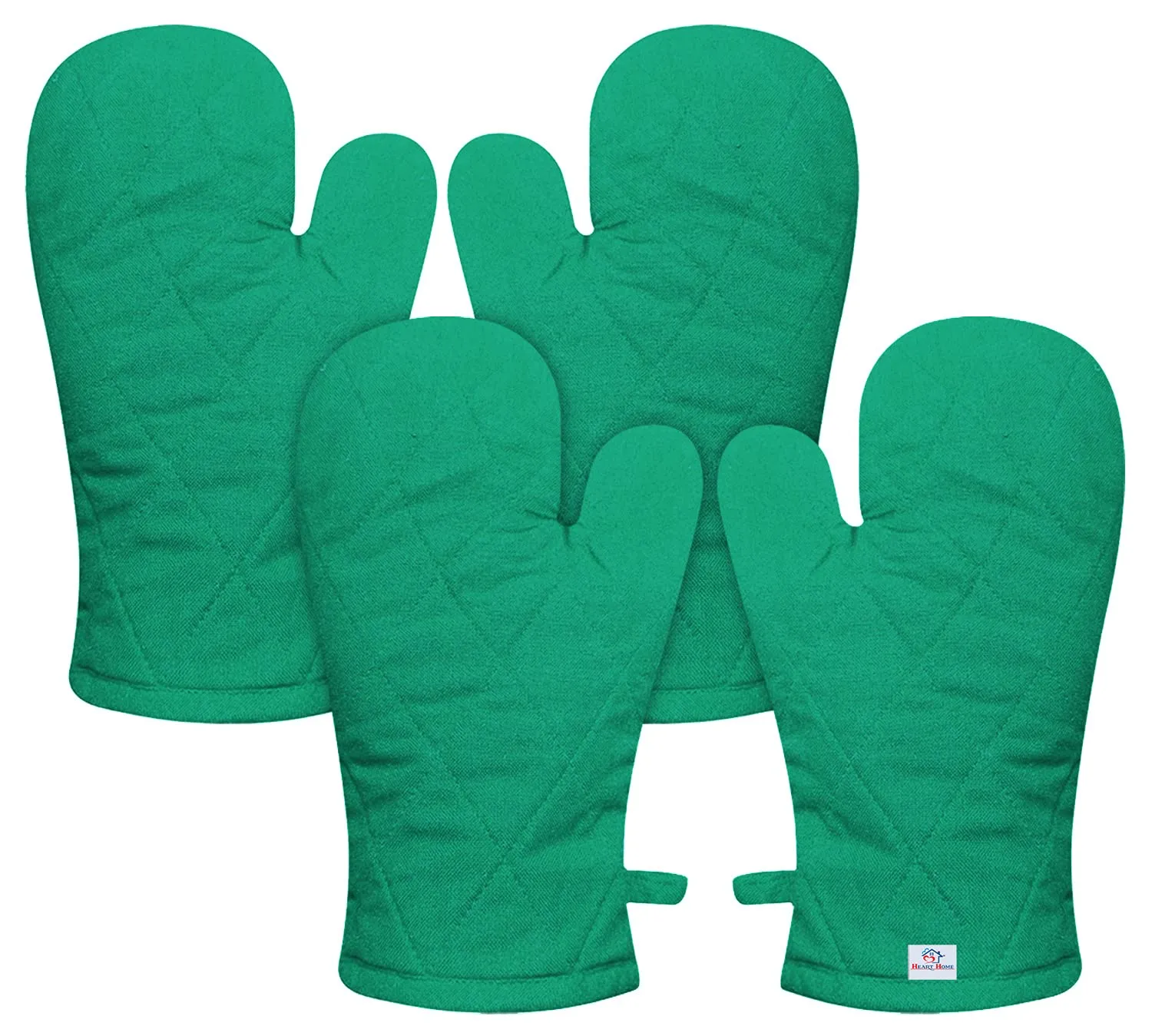 Heart Home Heat Resistant Cotton Kitchen Oven Mitt Microwave Gloves, Set of 4 (Green)-HS40HEARTH23973