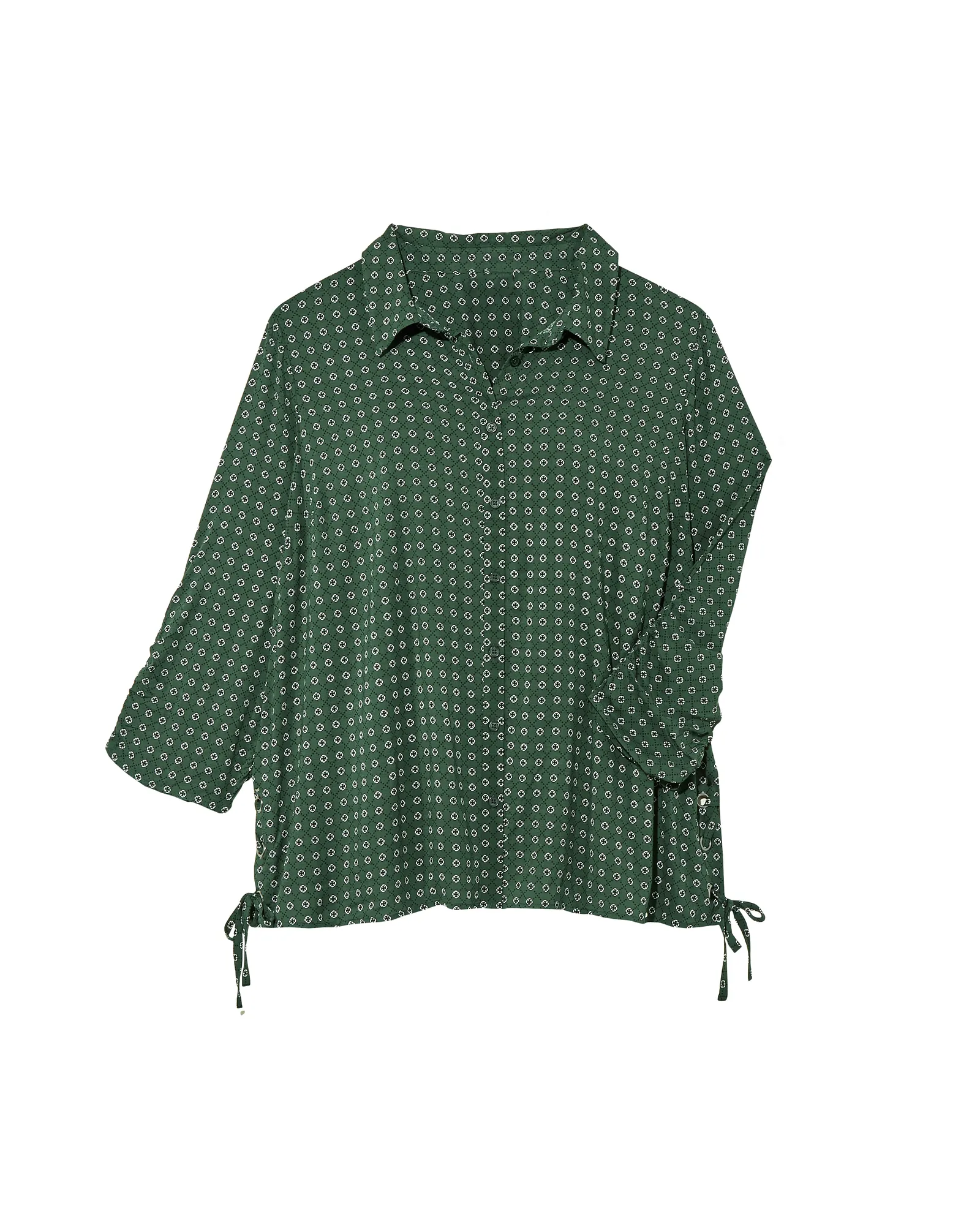 Hester Printed Button-Down Shirt | Olive Green / White