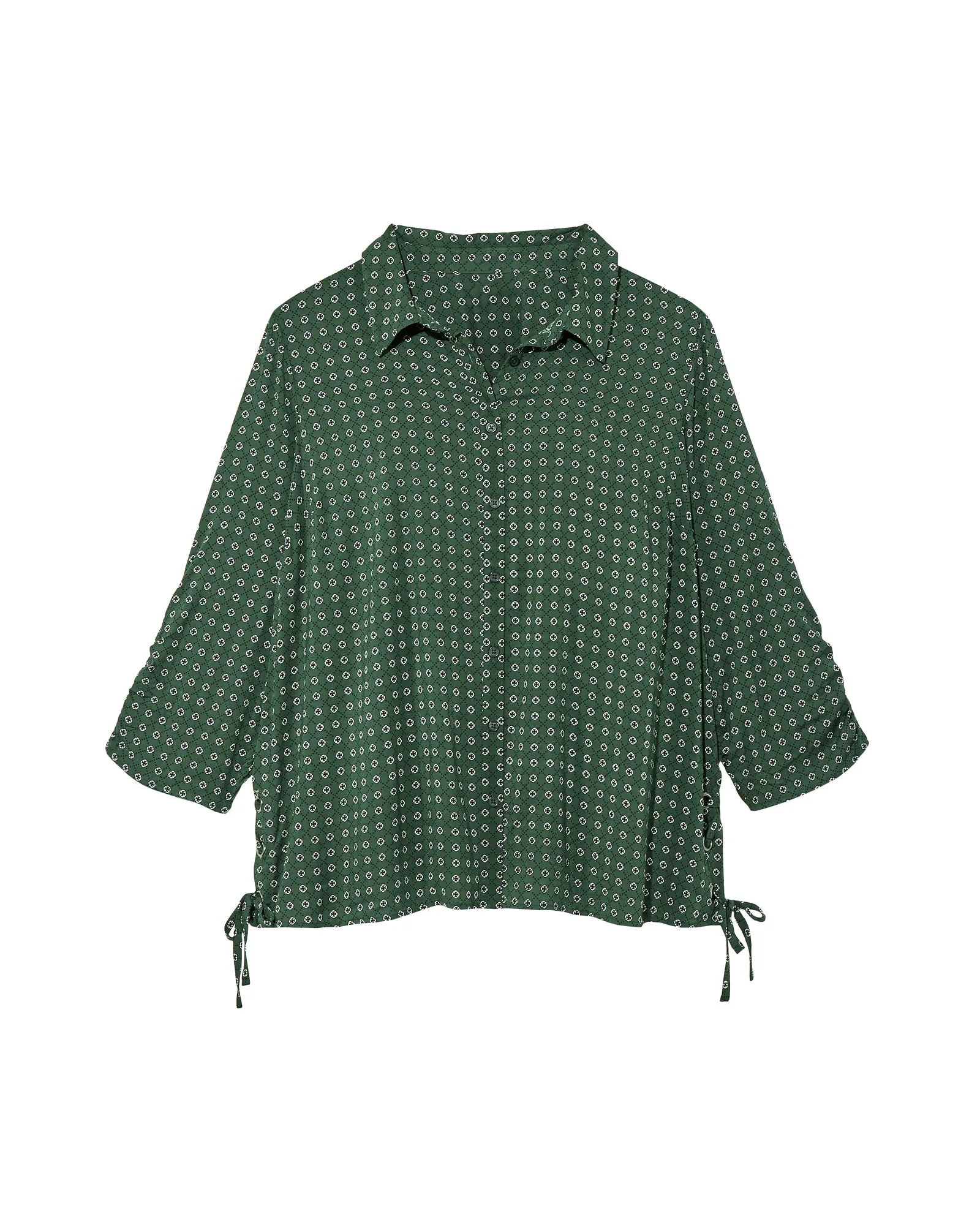 Hester Printed Button-Down Shirt | Olive Green / White