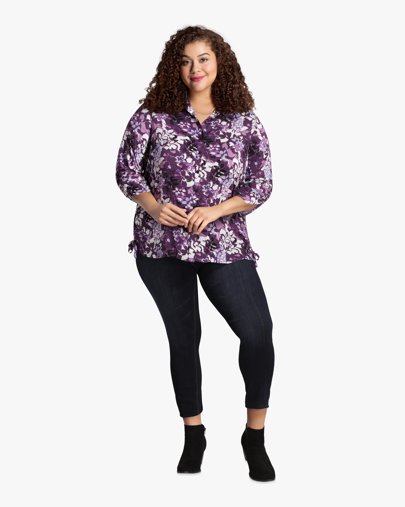 Hester Printed Button-Down Shirt | Purple / White