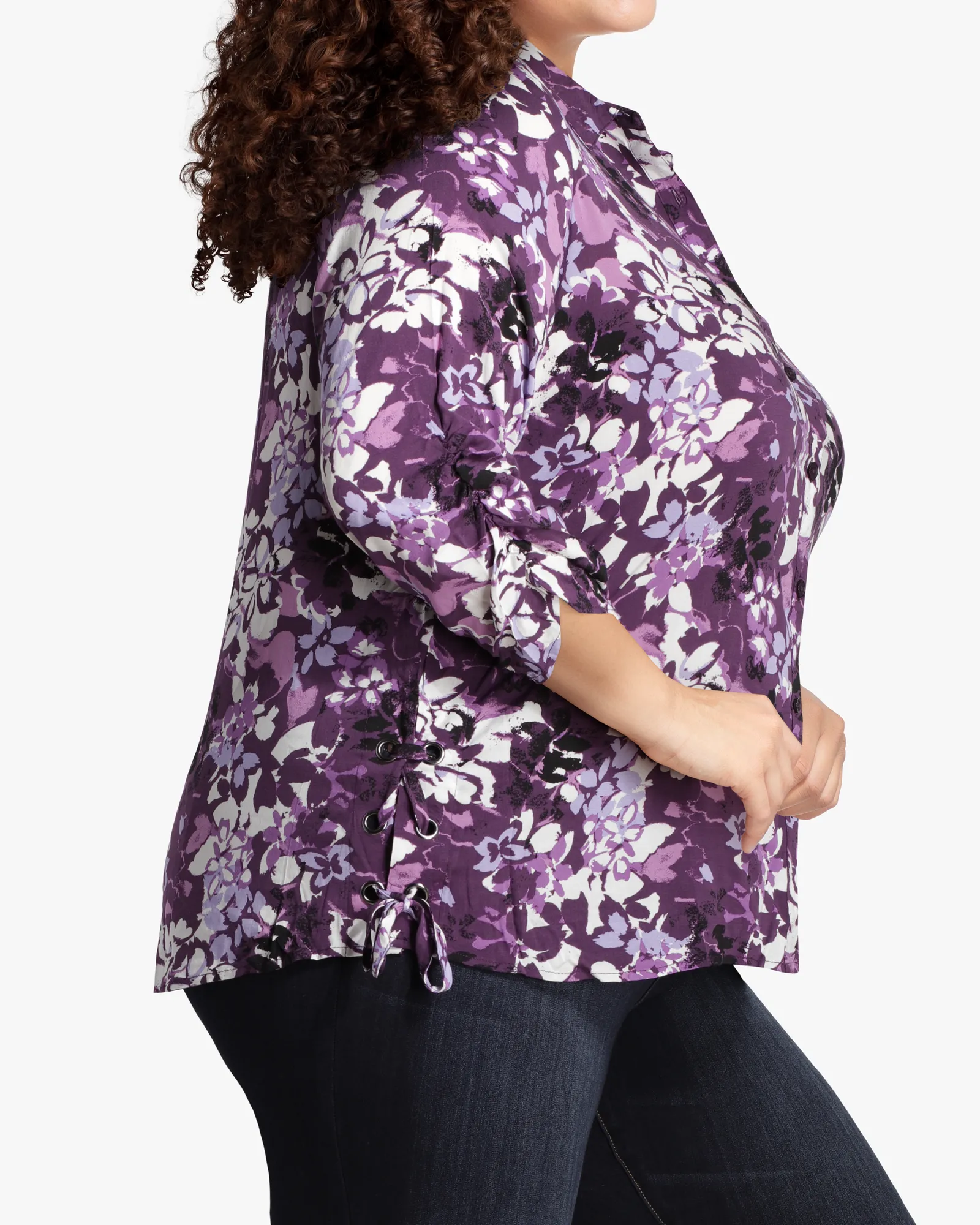 Hester Printed Button-Down Shirt | Purple / White