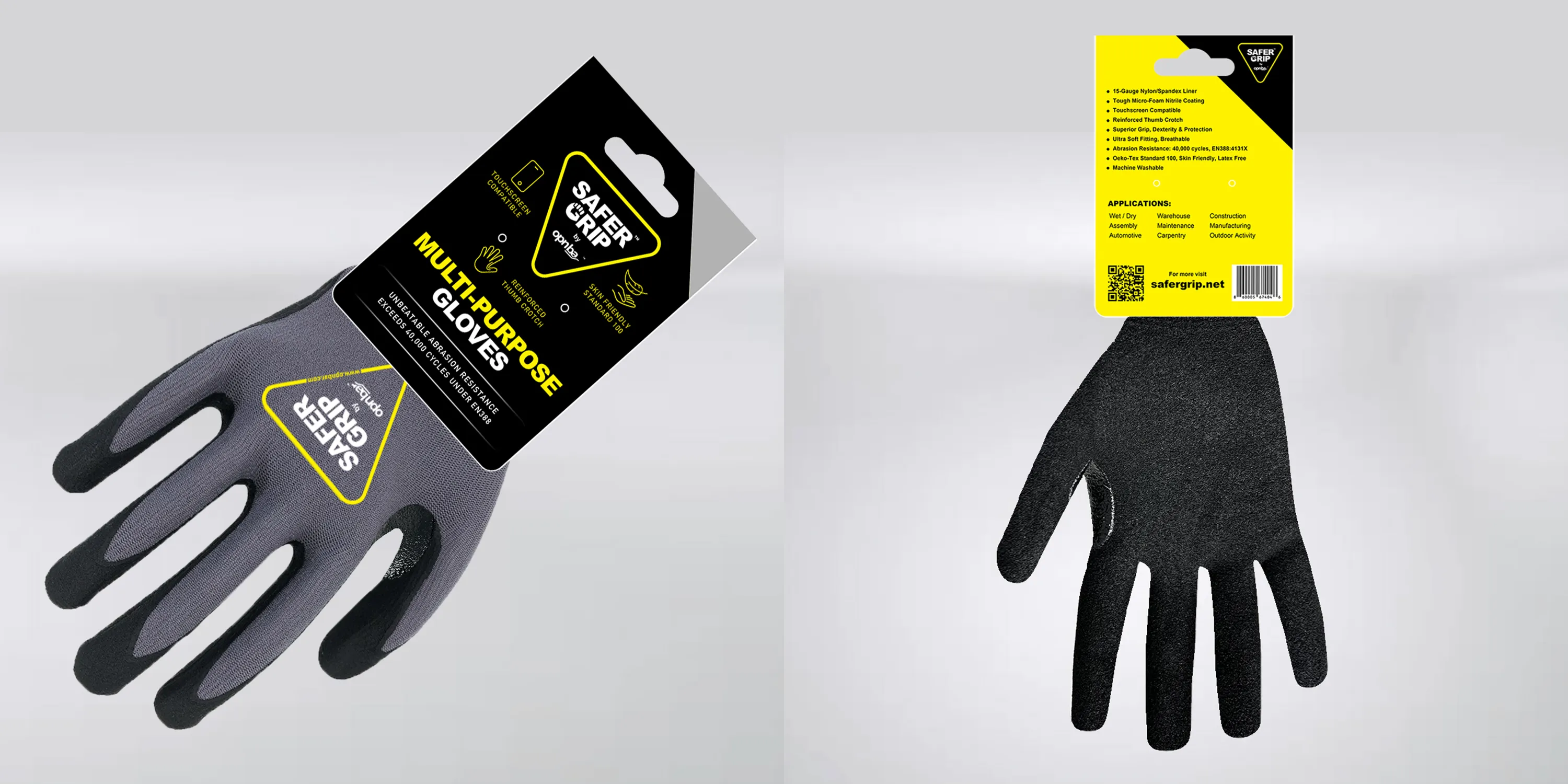 Hiking Gloves - Nitrile Coated Gloves with Touchscreen - Safer Grip by OPNBAR™ (2-Pack)