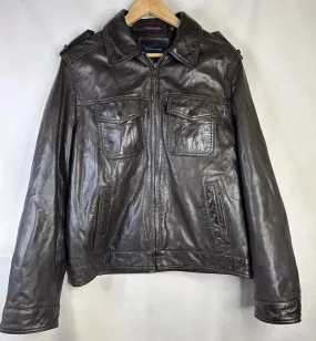 HILFIGER Men'sBLA Wool Quilted Lined Aviator Bomber Leather Jacket