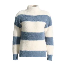 Hit Color Sweaters For Women Turtleneck Batwing Sleeve Striped Knitting Pullover Sweater Female Autumn Fashion