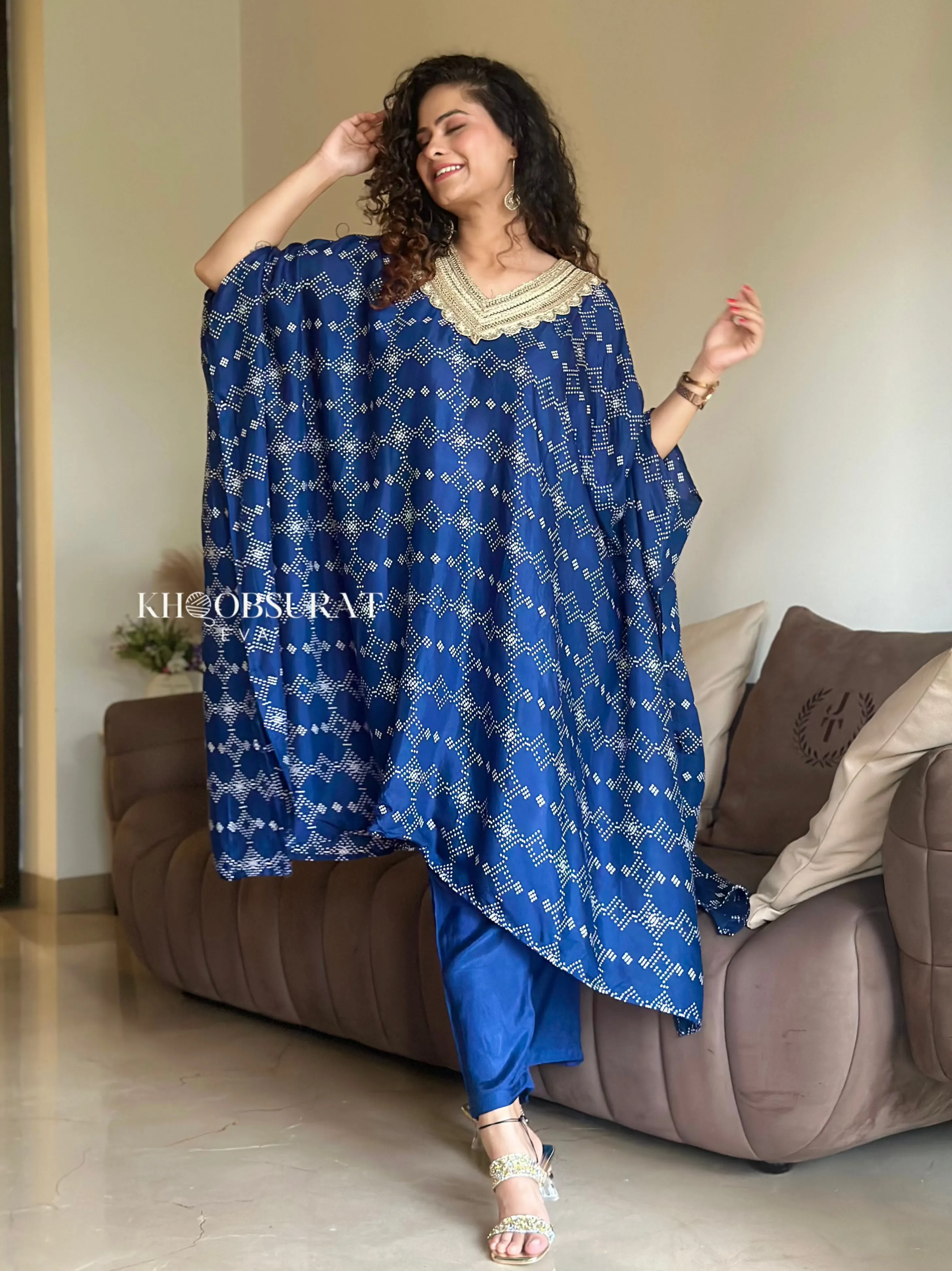 Indian Wedding Blue Kaftan Set