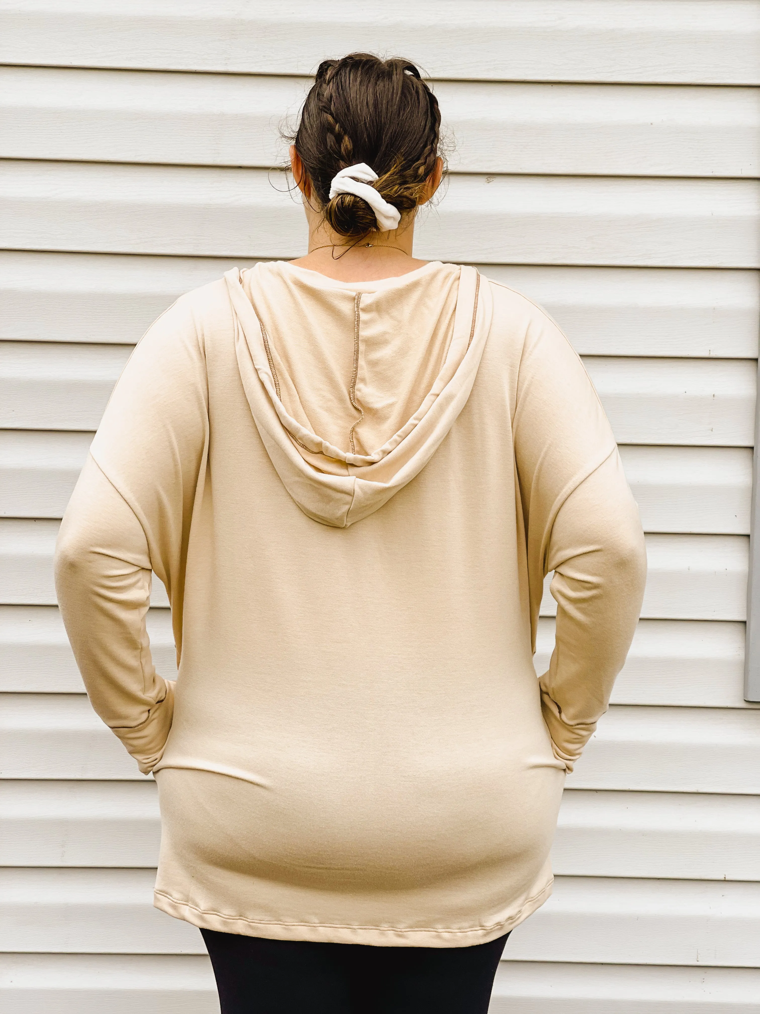 Inside Scoop Taupe Hoodie With Thumb-Holes and Pockets